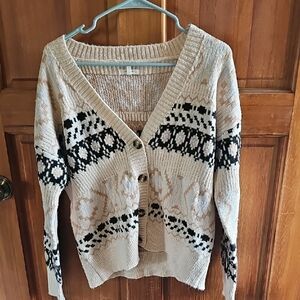 Women's Cream and Black Patterned Sweater